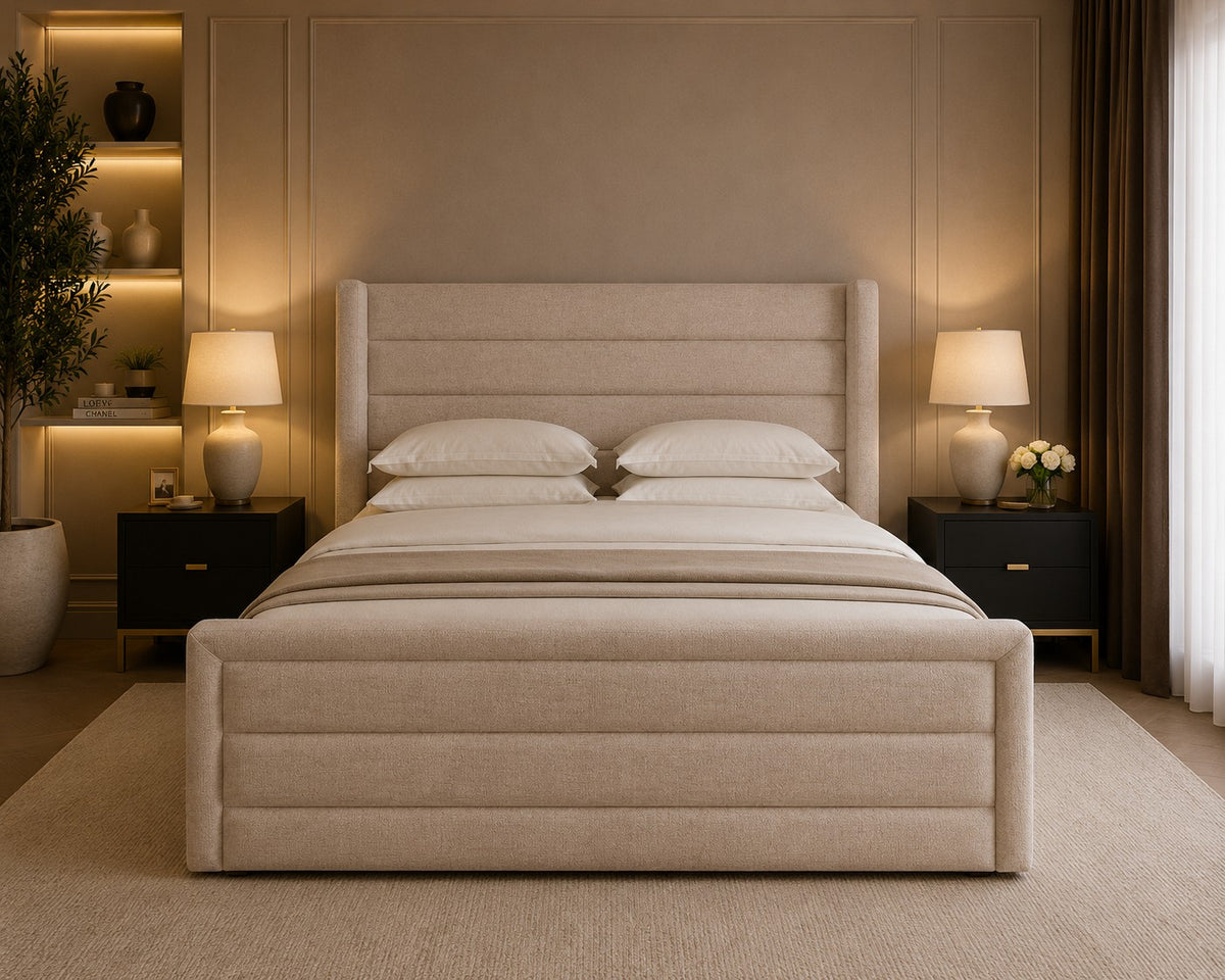 Gubbio Horizontal Channel Winged Headboard and Footboard Upholstered Bed Frame