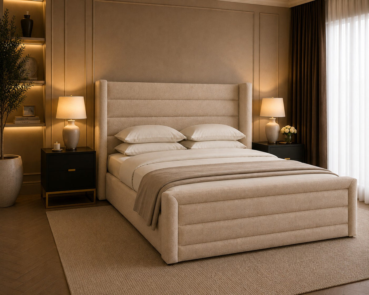 Gubbio Horizontal Channel Winged Headboard and Footboard Upholstered Bed Frame