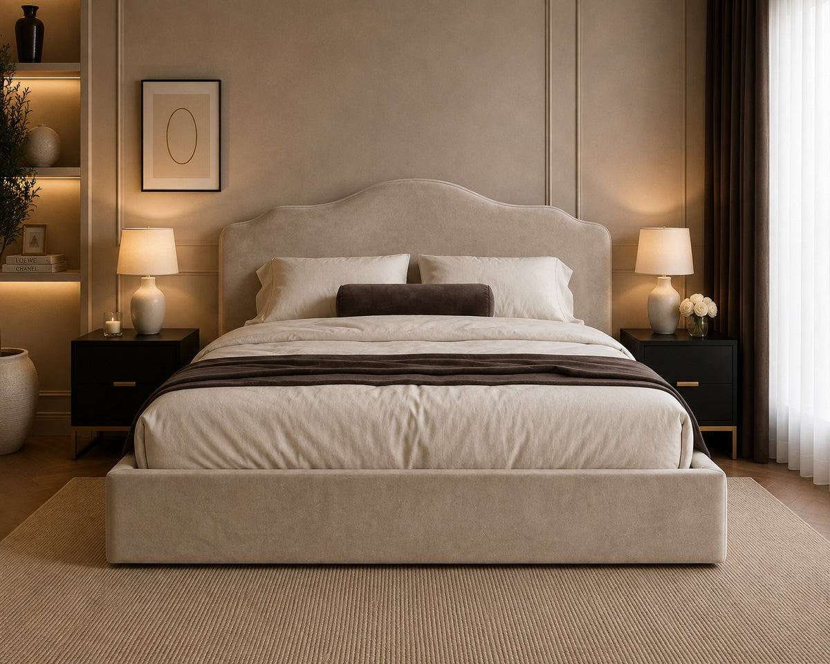 Lerici Scalloped Arch Headboard with Piping Upholstered Bed Frame