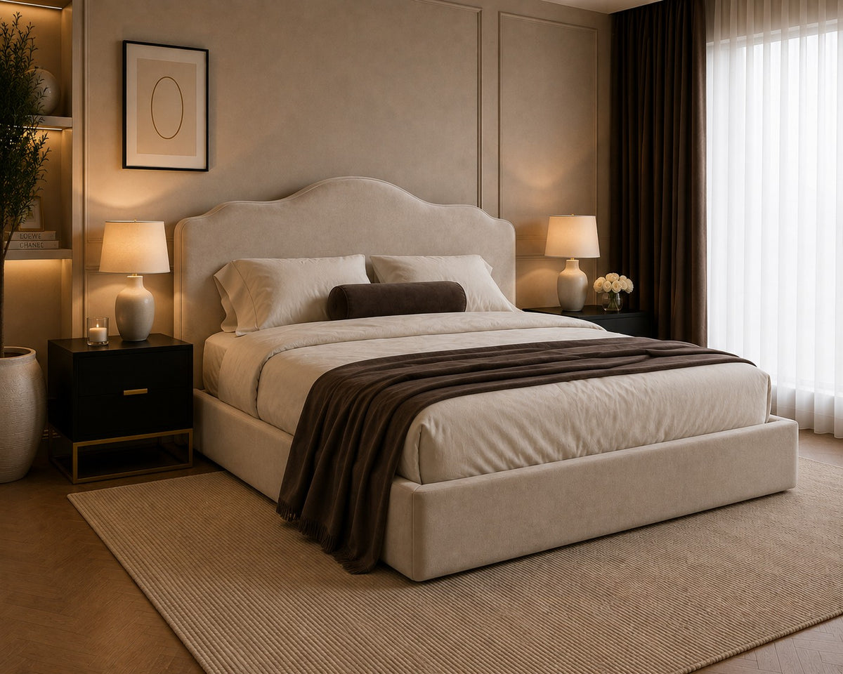 Lerici Scalloped Arch Headboard with Piping Upholstered Bed Frame