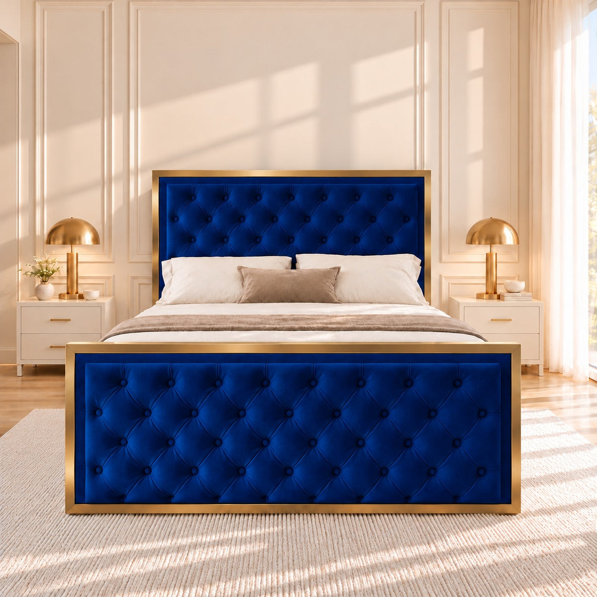 Maddison Upholstered Soft Velvet Metal Bed Frame