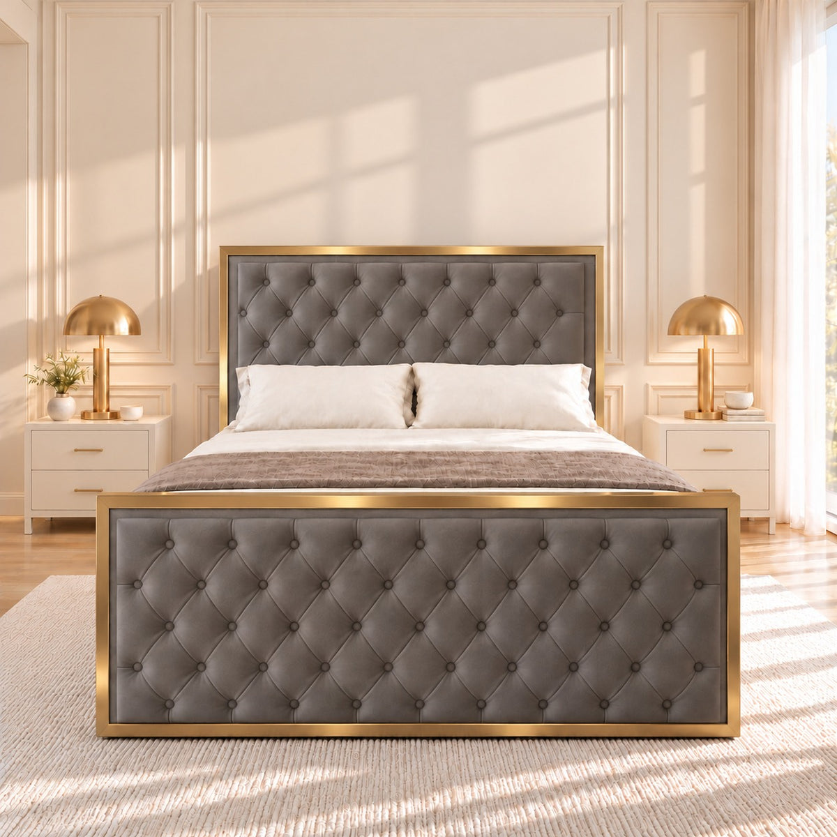 Maddison Upholstered Soft Velvet Metal Bed Frame