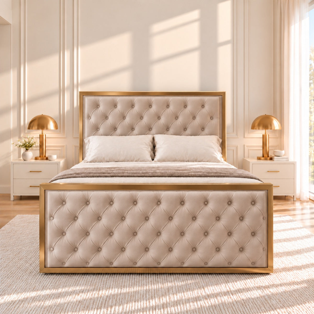 Maddison Upholstered Soft Velvet Metal Bed Frame