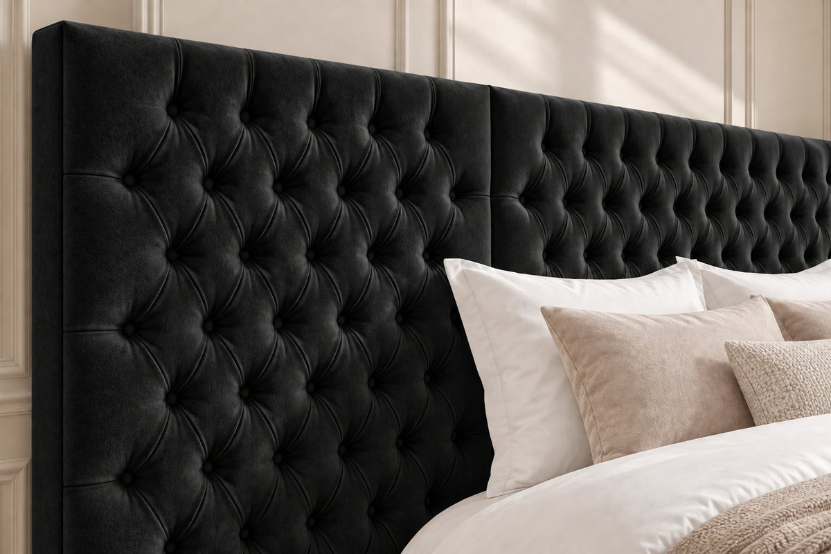 Maratea divan bed in black, headboard close-up
