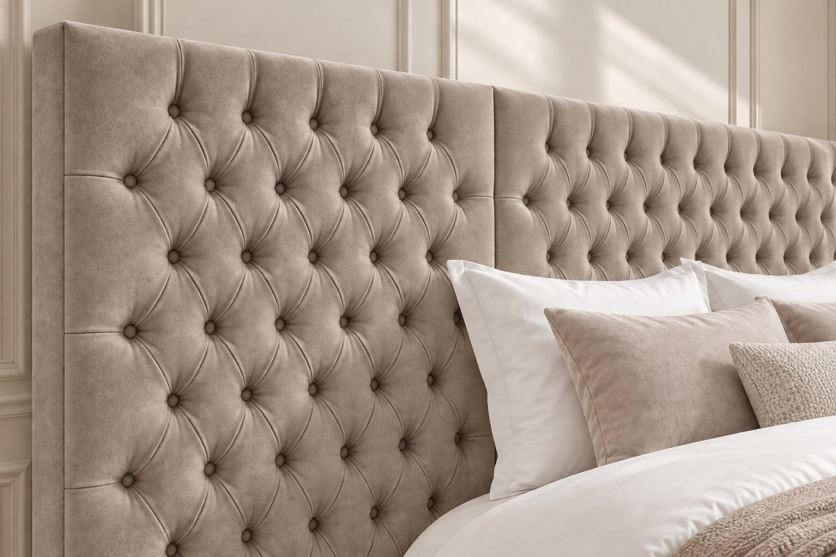 Maratea divan bed in pebble, headboard close-up