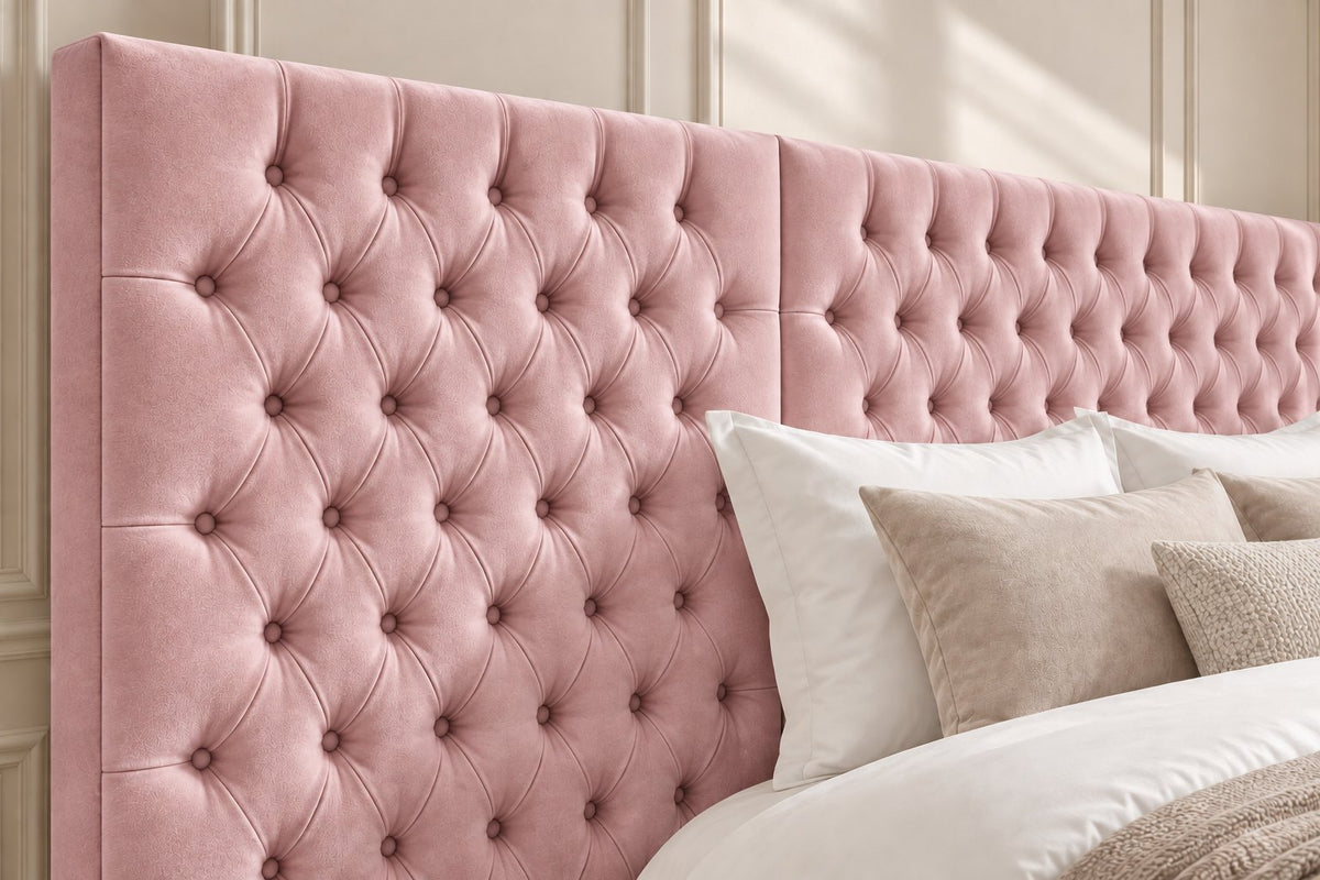 Maratea divan bed in pink, headboard close-up