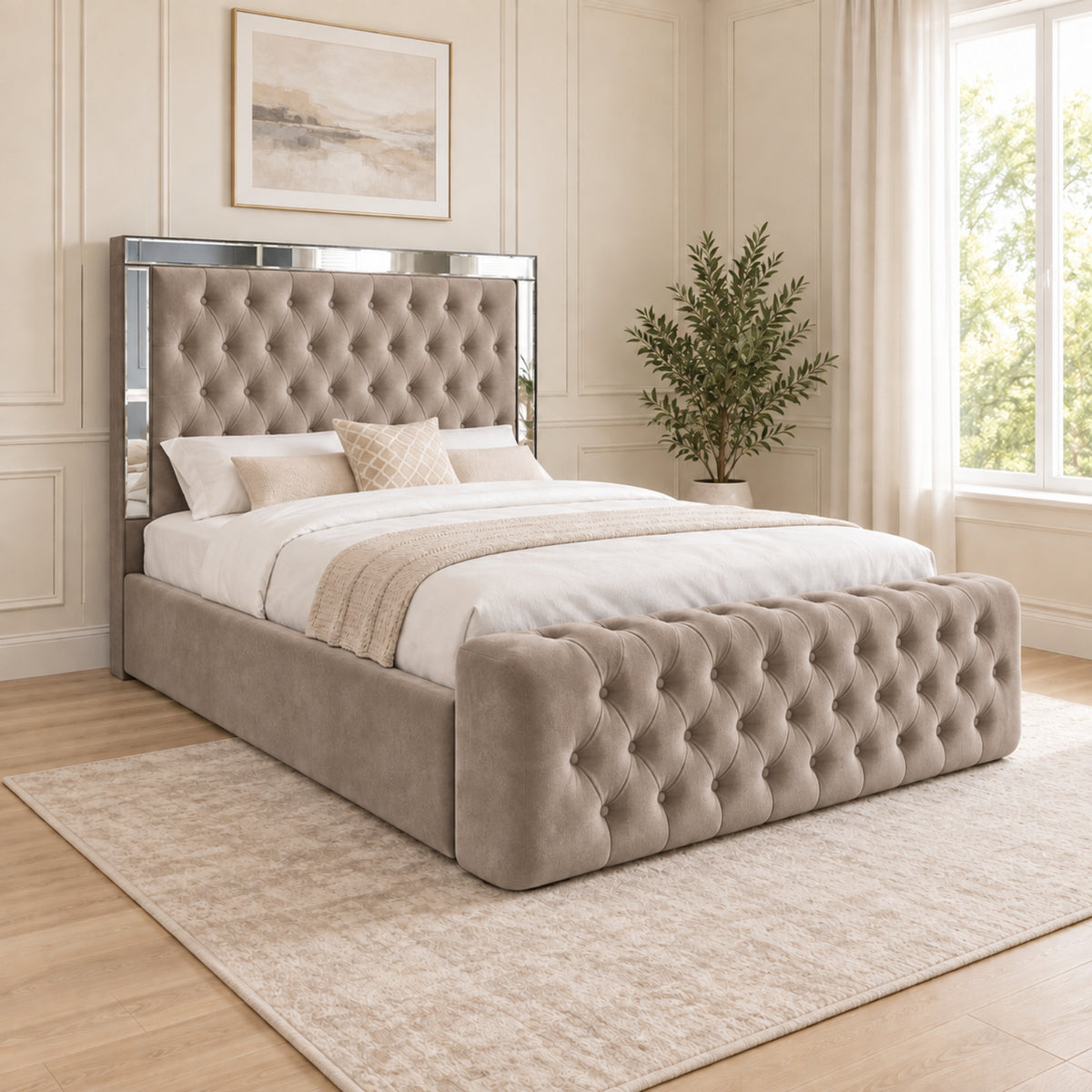 Marino Mirror Upholstered Soft Velvet Bed Frame