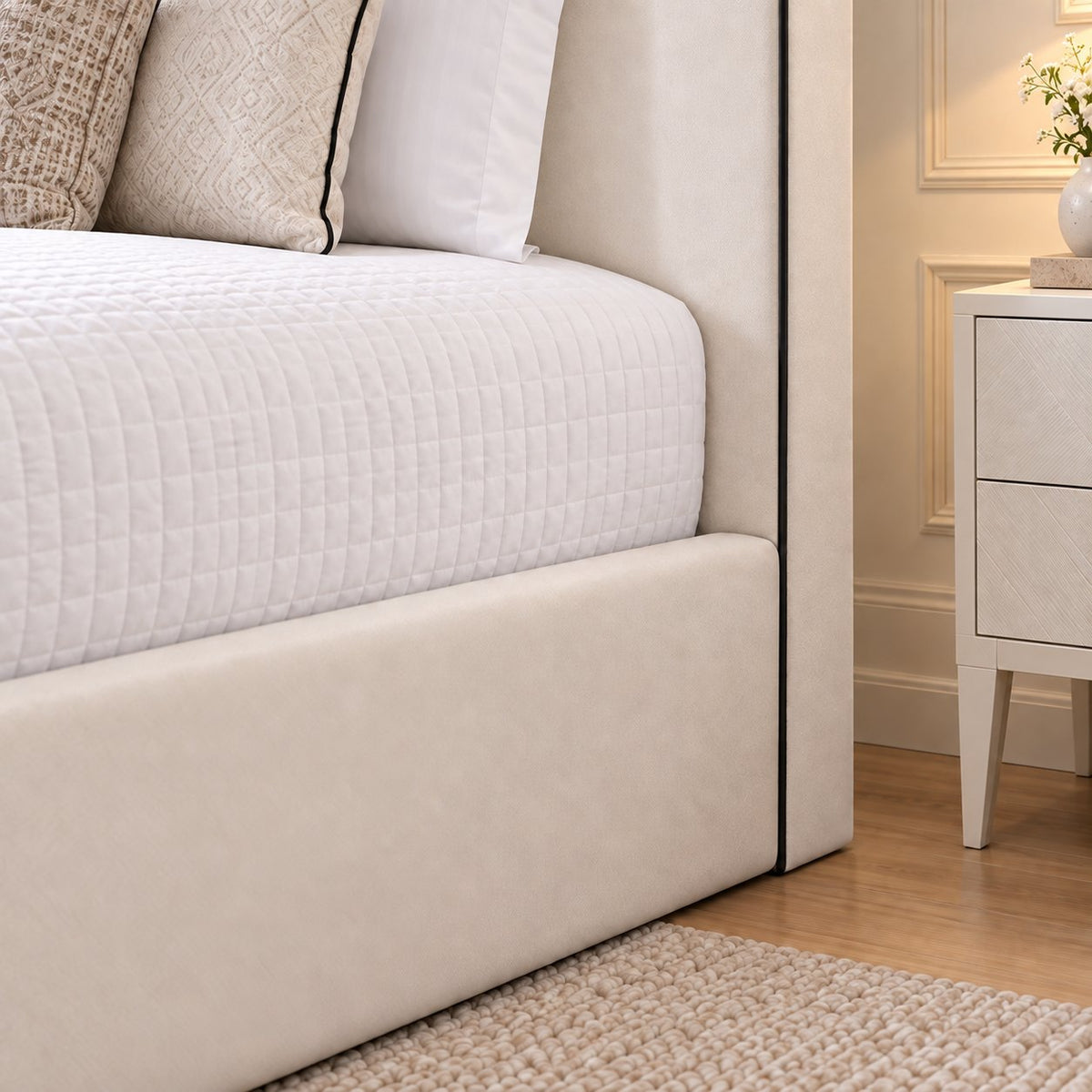 Noli bed in cream, headboard close-up