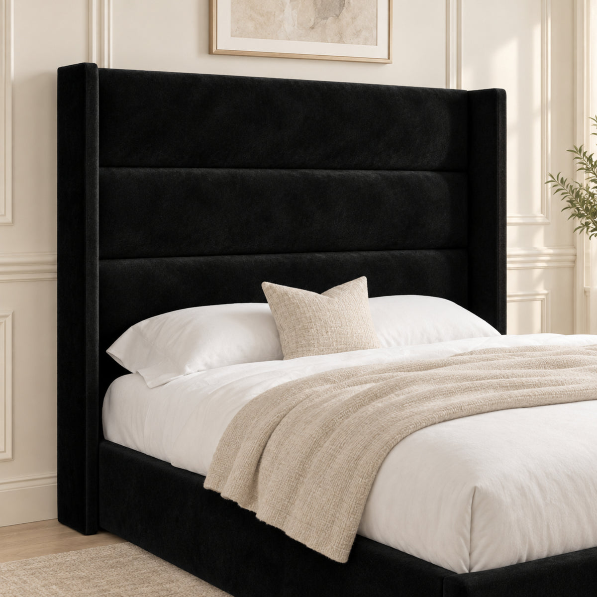 Nuno Straight Winged Upholstered Soft Velvet Bed Frame