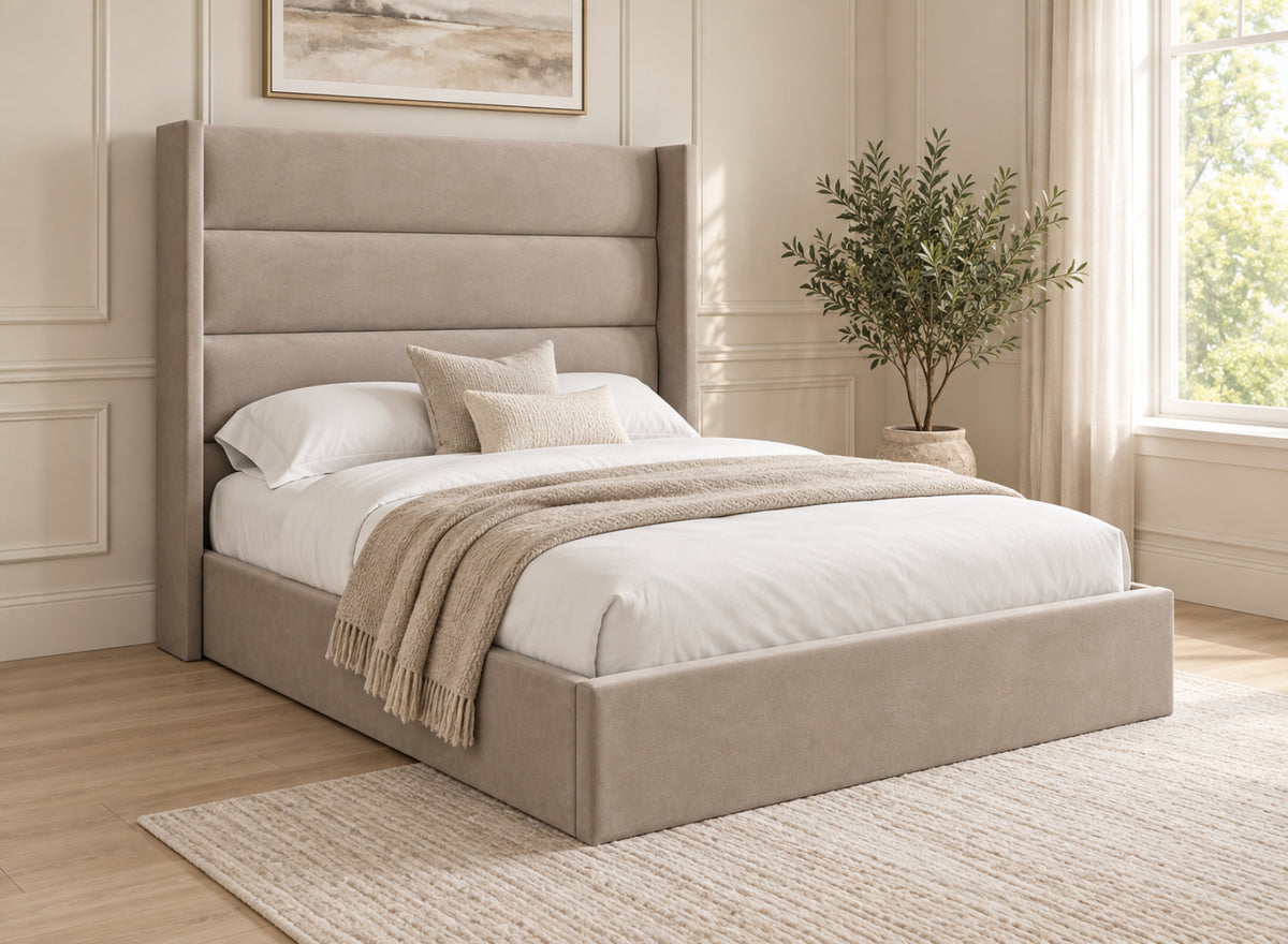 Nuno Straight Winged Upholstered Soft Velvet Bed Frame