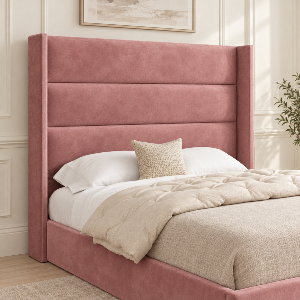 Nuno Straight Winged Upholstered Soft Velvet Bed Frame