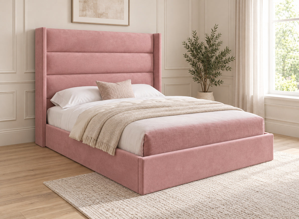 Nuno Straight Winged Upholstered Soft Velvet Bed Frame