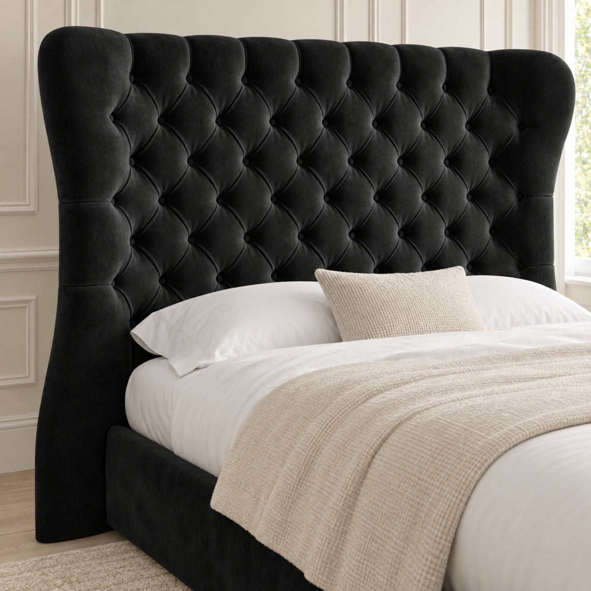 Parma Wide Curved Winged Upholstered Soft Velvet Bed Frame