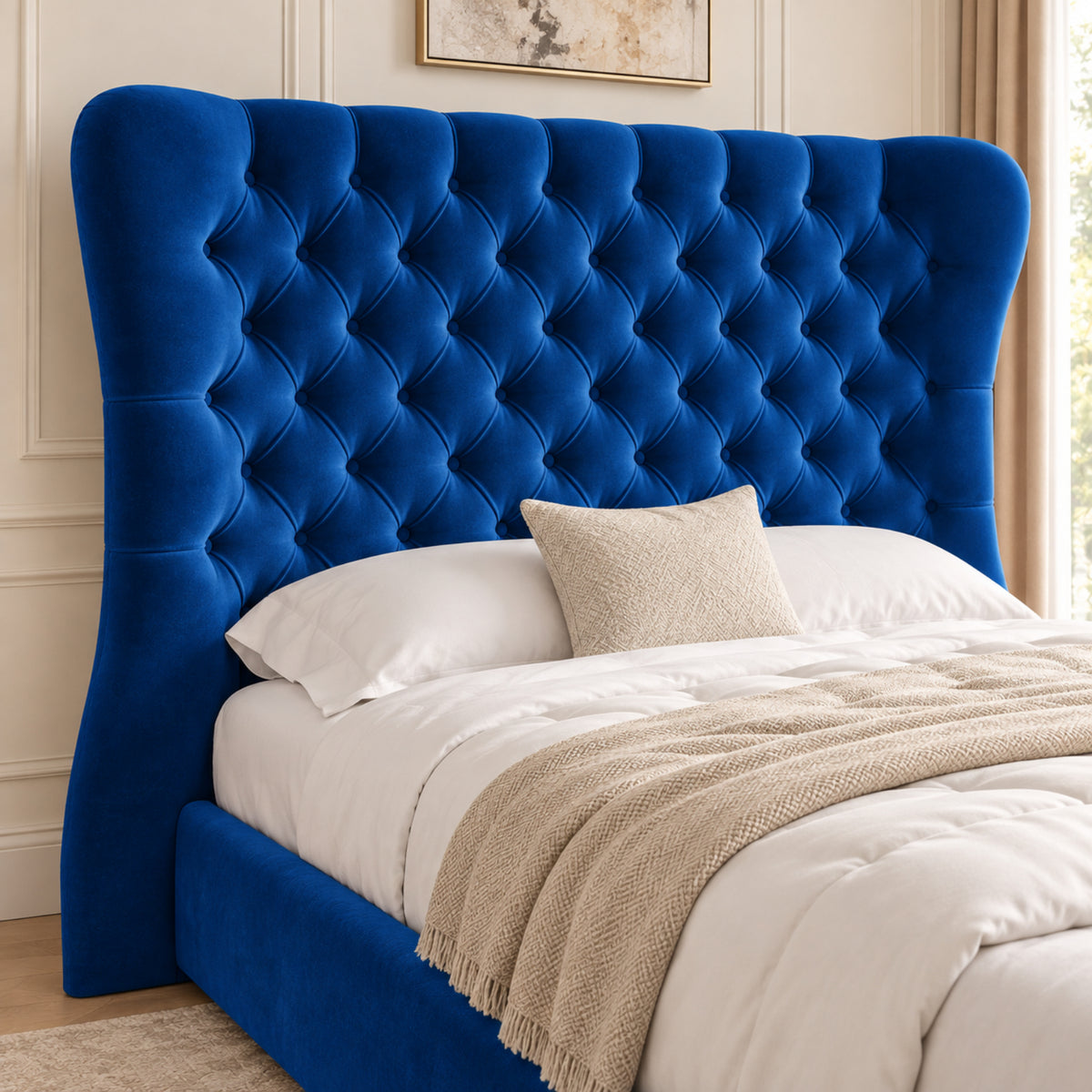 Parma Wide Curved Winged Upholstered Soft Velvet Bed Frame