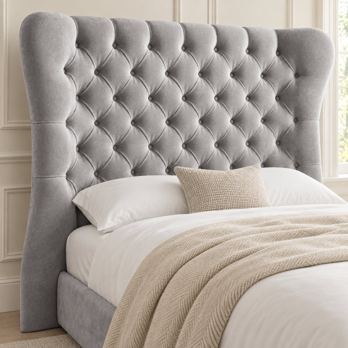 Parma Wide Curved Winged Upholstered Soft Velvet Bed Frame