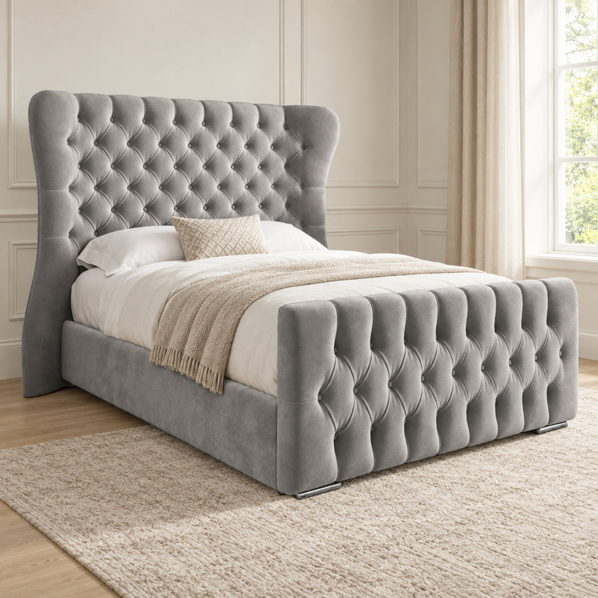 Parma Wide Curved Winged Upholstered Soft Velvet Bed Frame