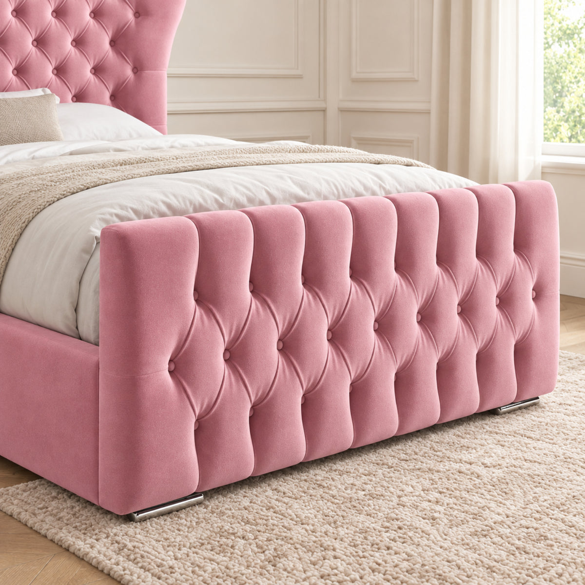 Parma Wide Curved Winged Upholstered Soft Velvet Bed Frame