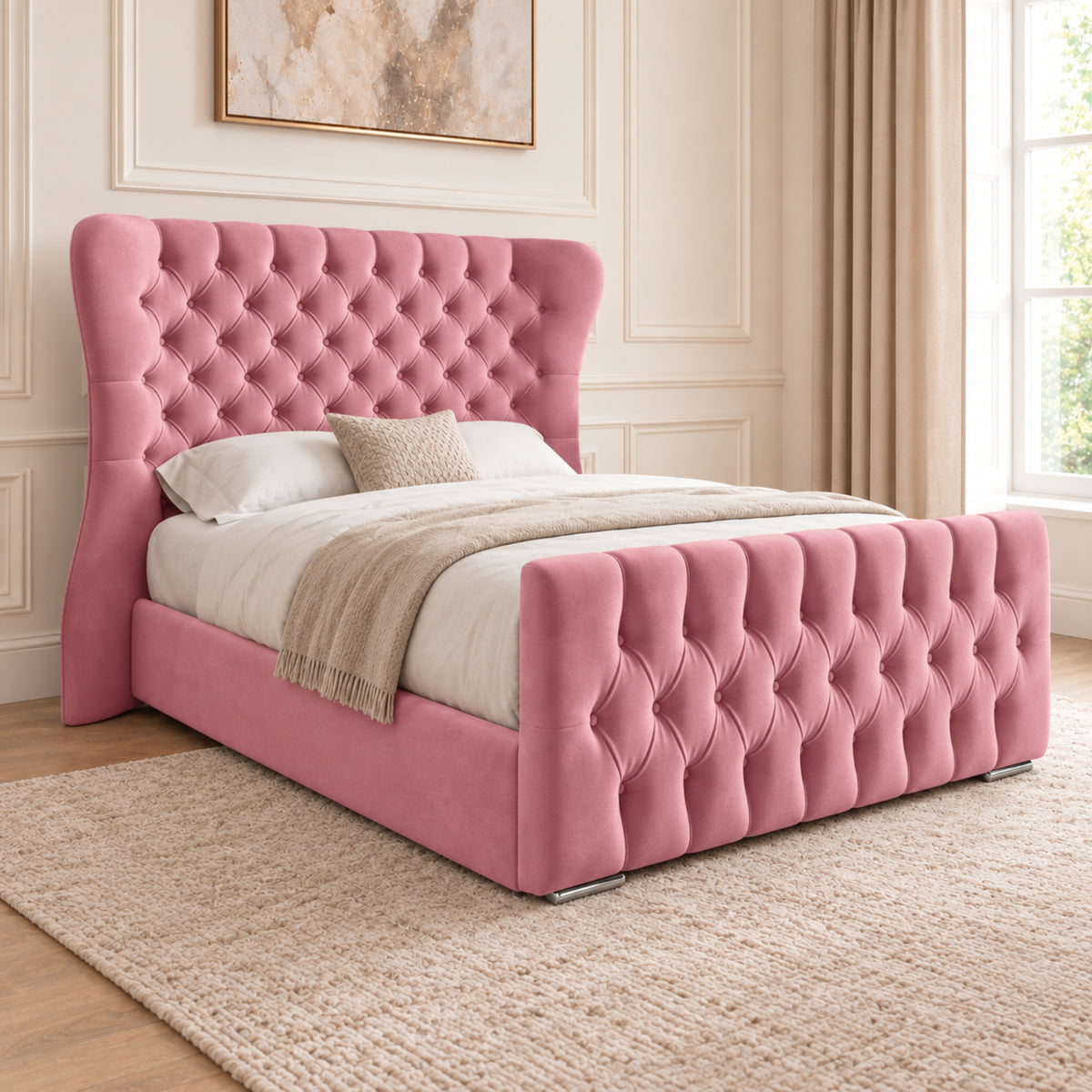 Parma Wide Curved Winged Upholstered Soft Velvet Bed Frame