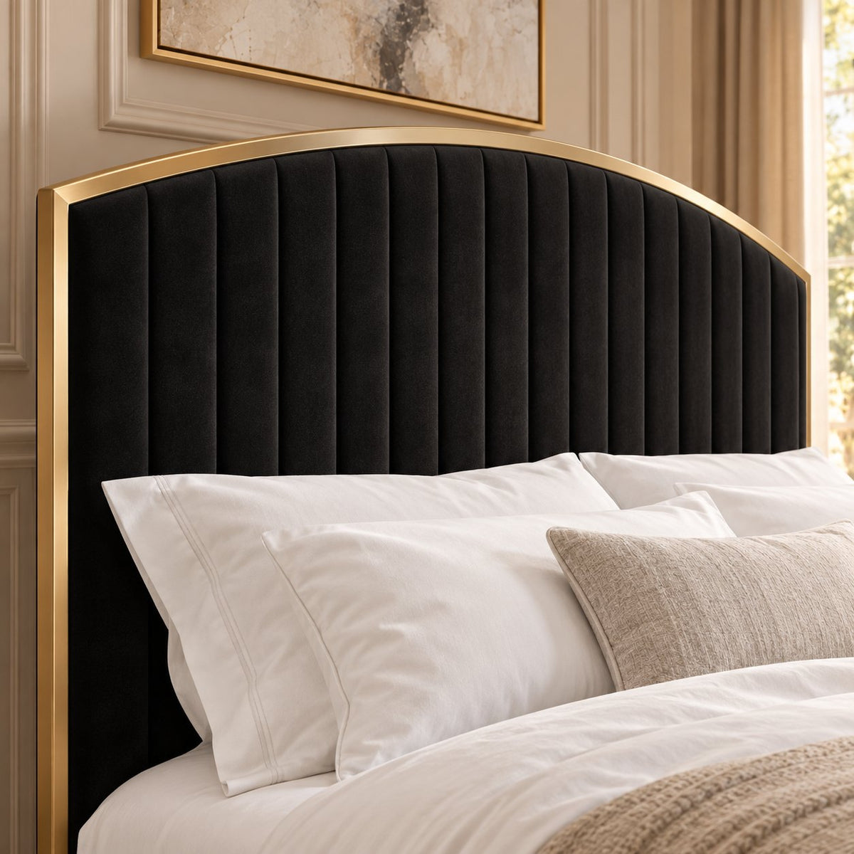 Polignano bed in black, headboard close-up