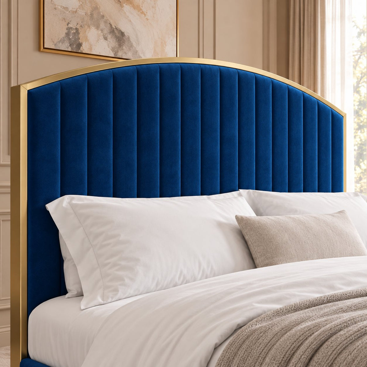 Polignano bed in blue, headboard close-up