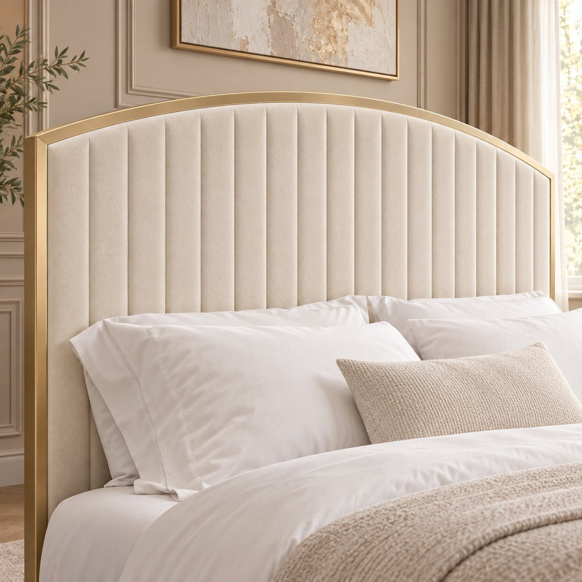 Polignano bed in cream, headboard close-up