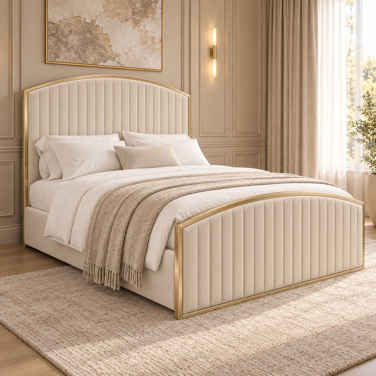 Polignano bed in cream, side view