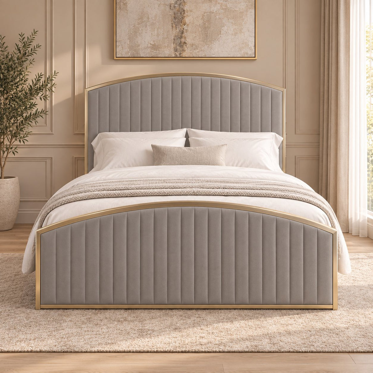 Polignano bed in grey, front view