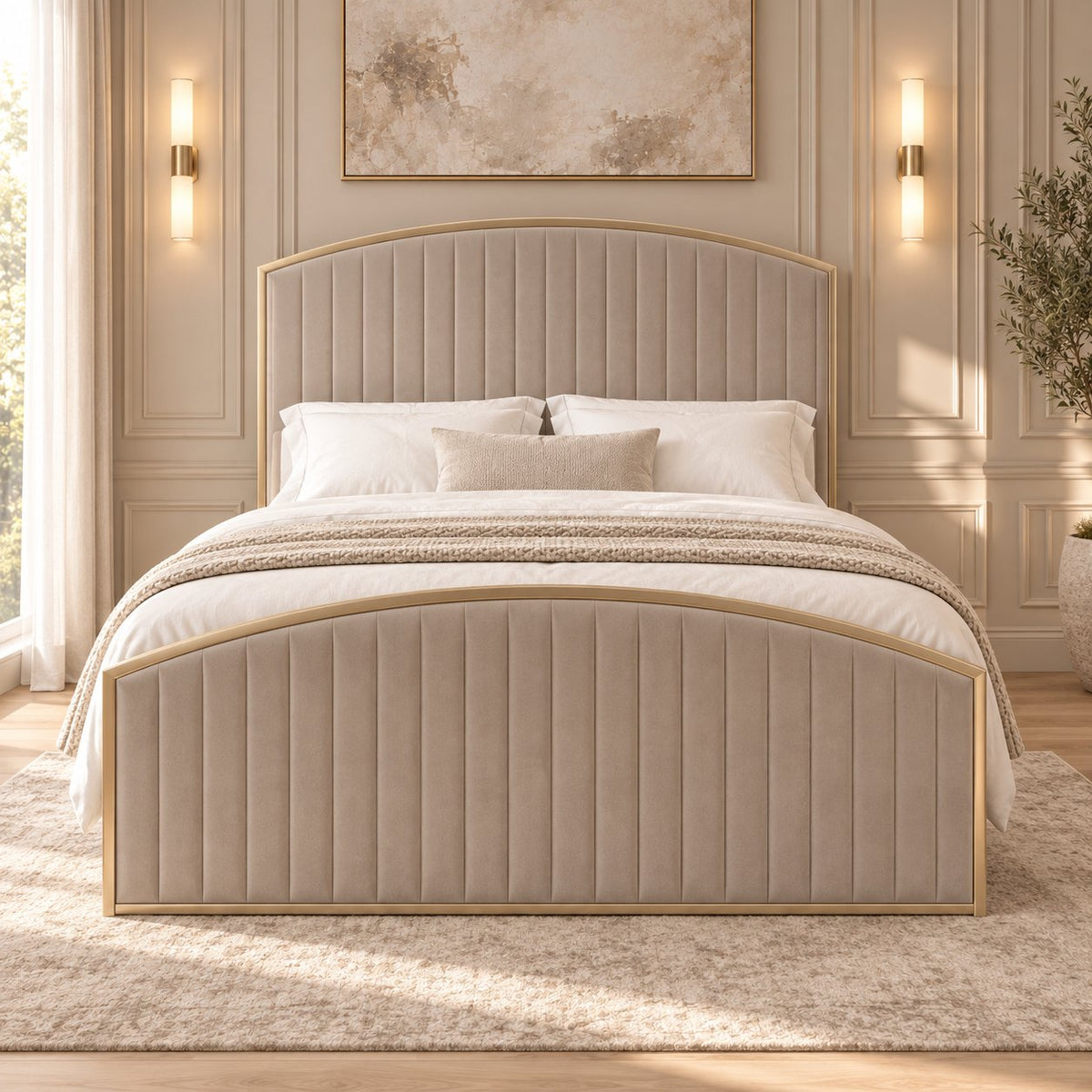Polignano bed in pebble, front view