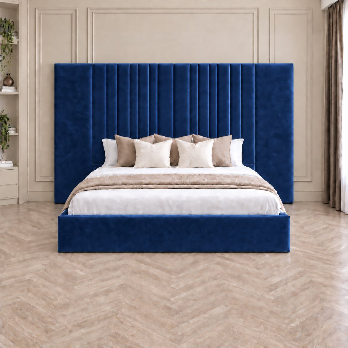 Portofino bed in blue, front view