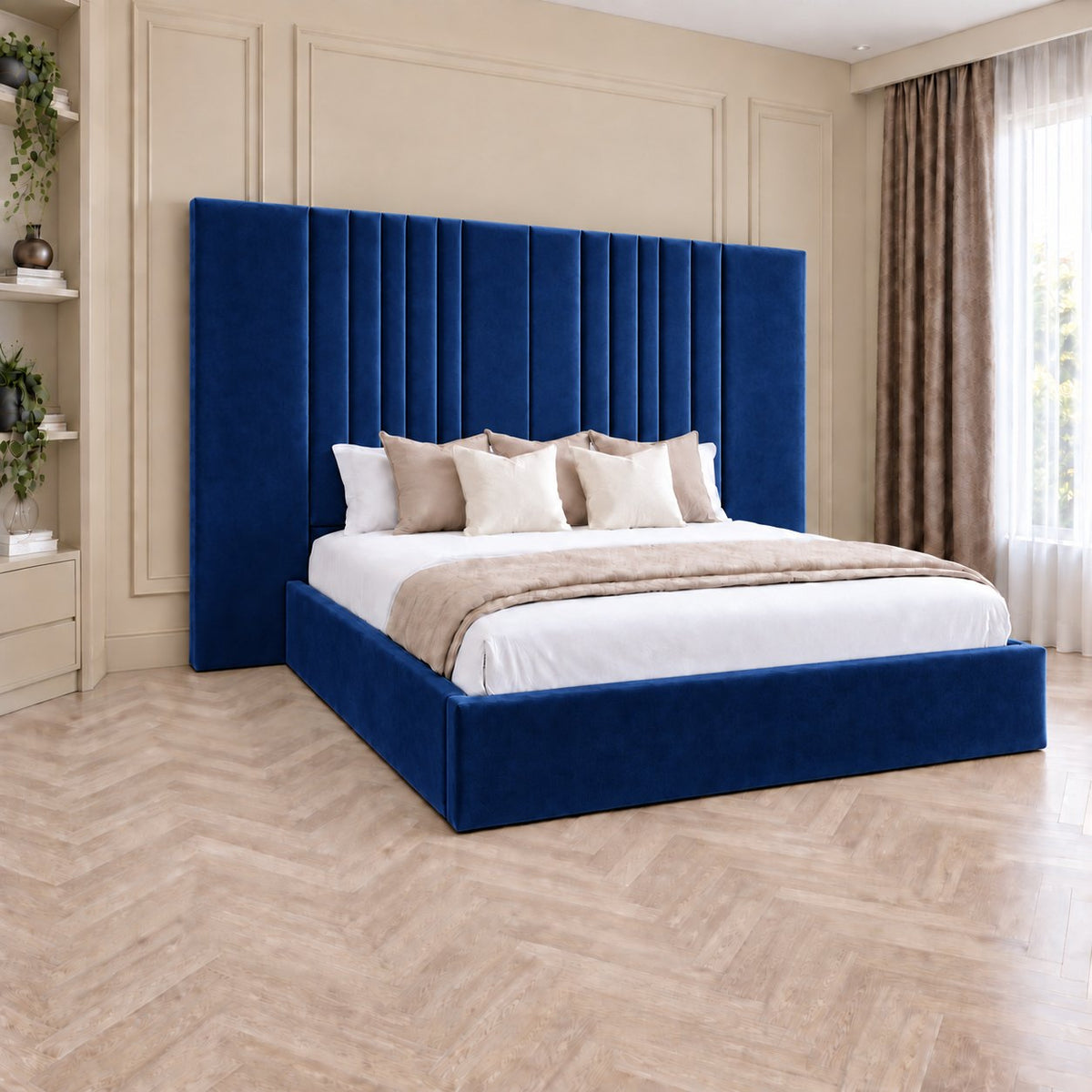 Portofino bed in blue, side view