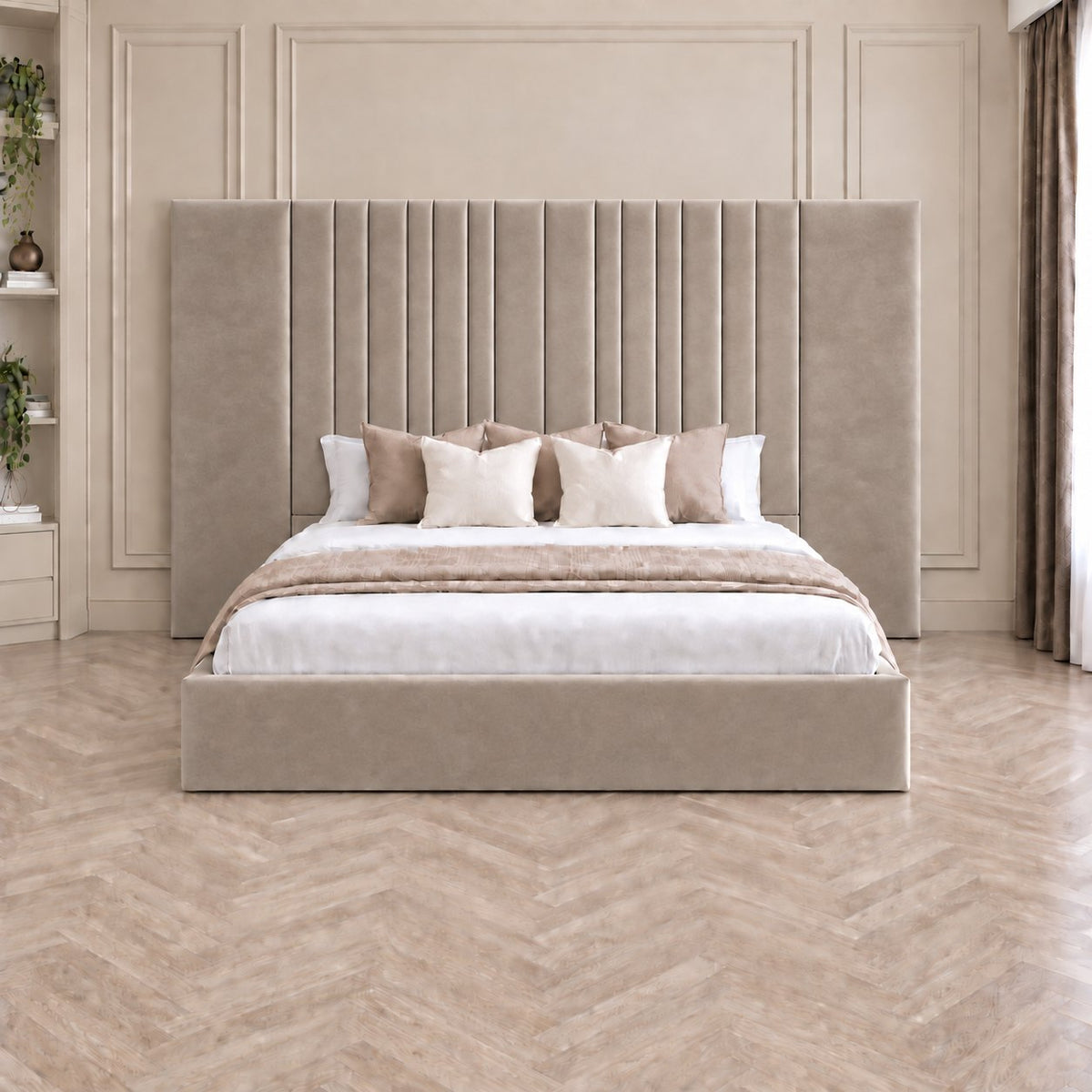 Portofino bed in pebble, front view