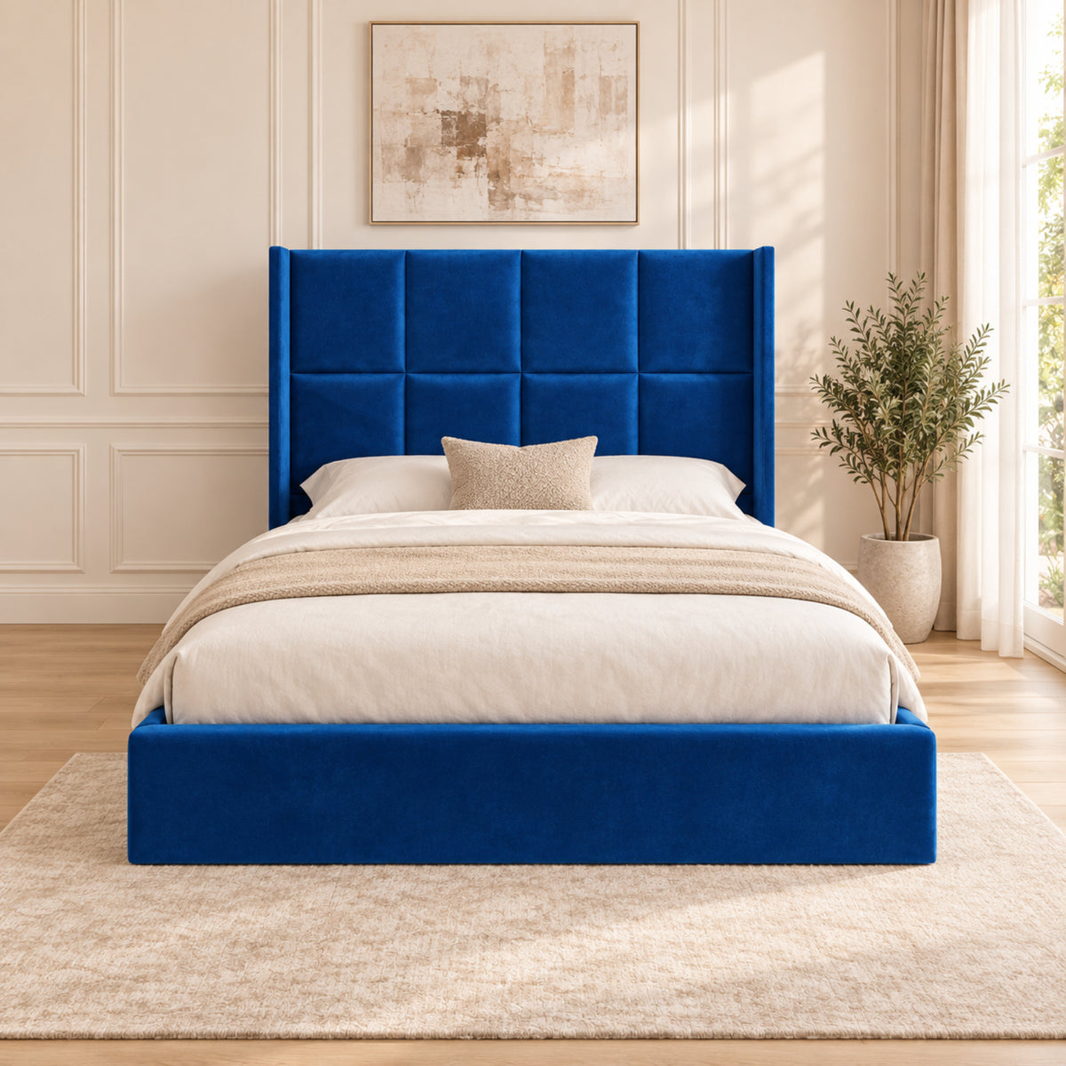 Quanta Straight Winged Upholstered Soft Velvet Bed Frame