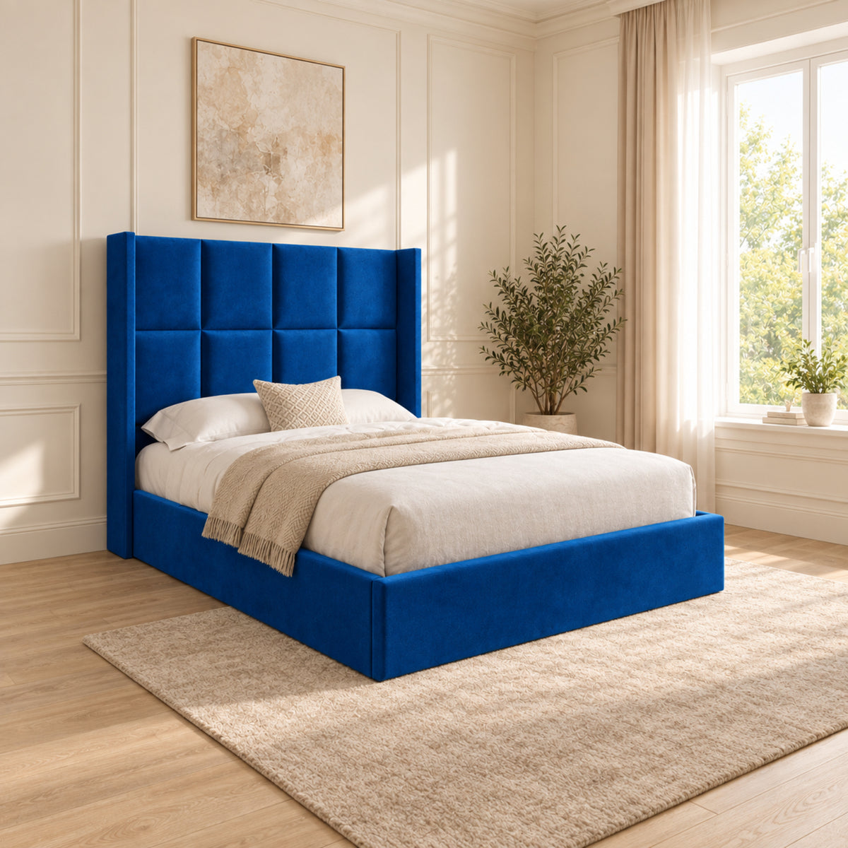 Quanta Straight Winged Upholstered Soft Velvet Bed Frame