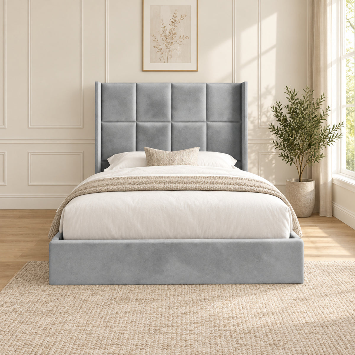 Quanta Straight Winged Upholstered Soft Velvet Bed Frame