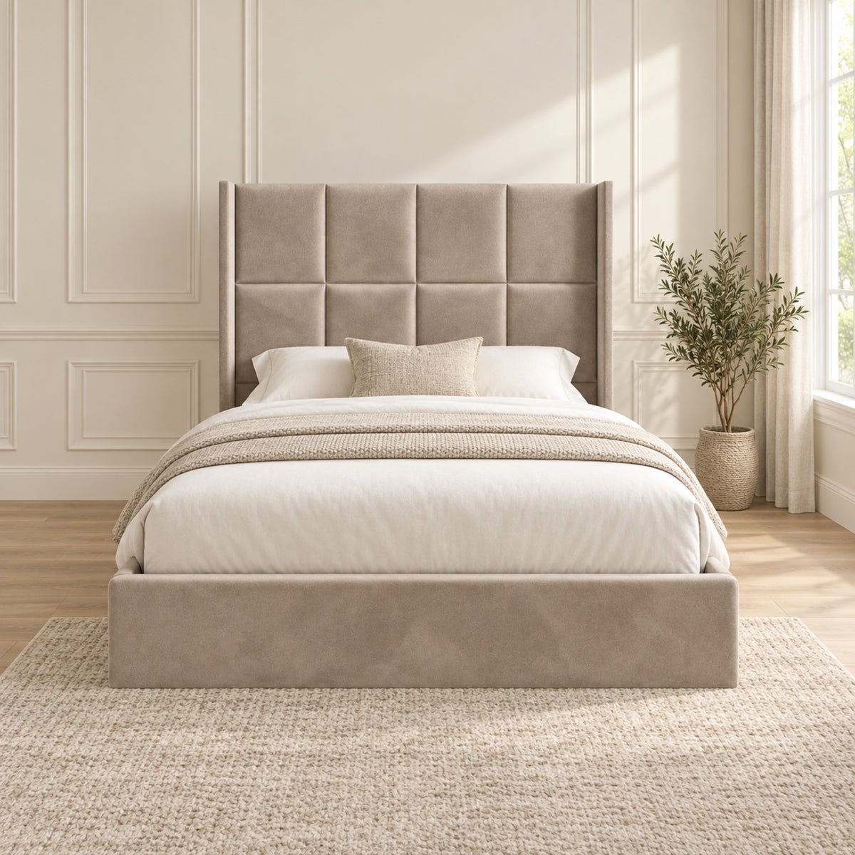 Quanta Straight Winged Upholstered Soft Velvet Bed Frame