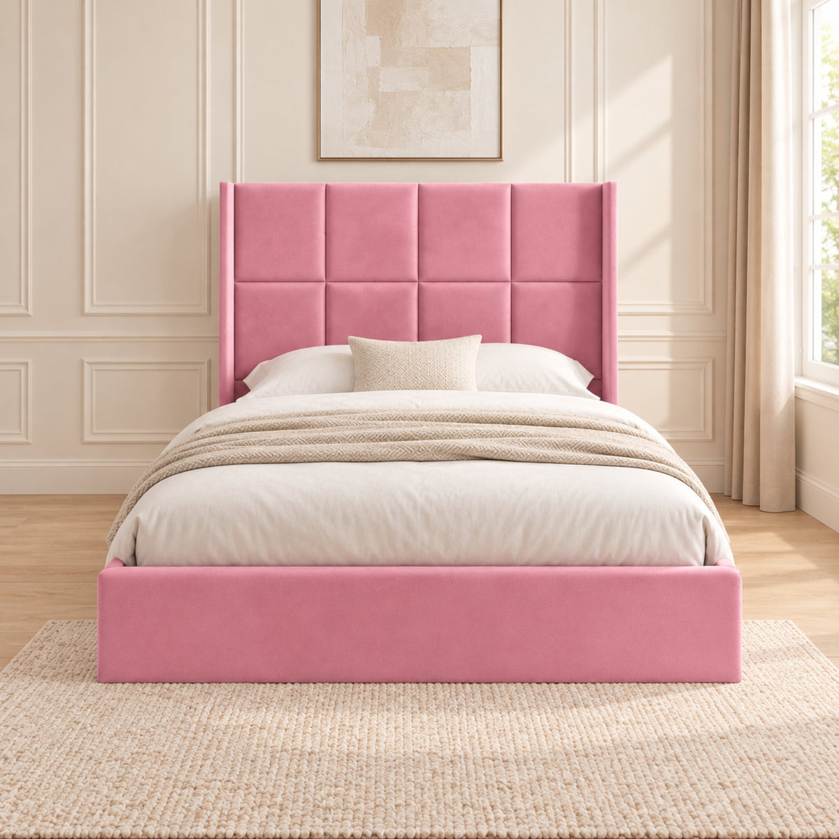 Quanta Straight Winged Upholstered Soft Velvet Bed Frame