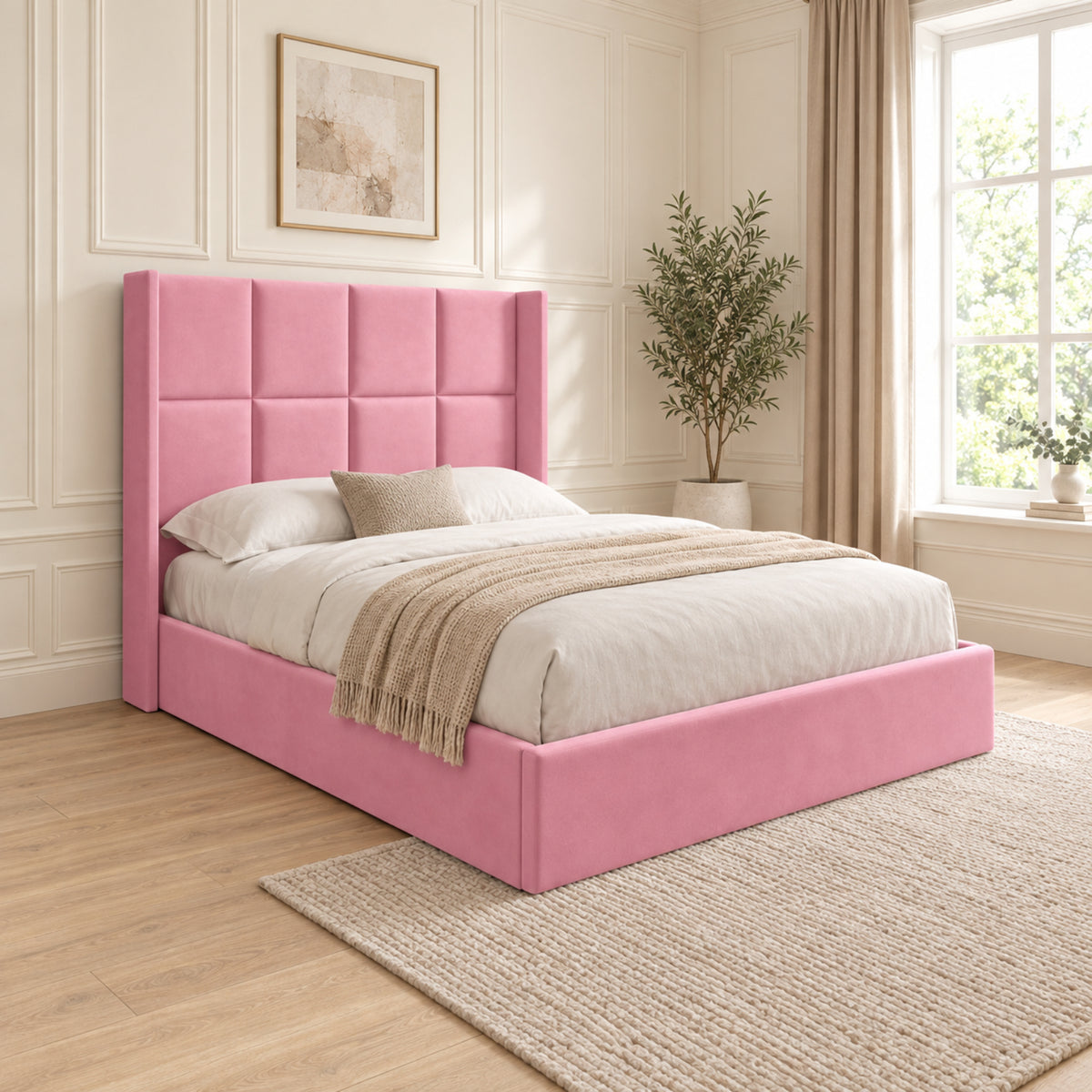 Quanta Straight Winged Upholstered Soft Velvet Bed Frame