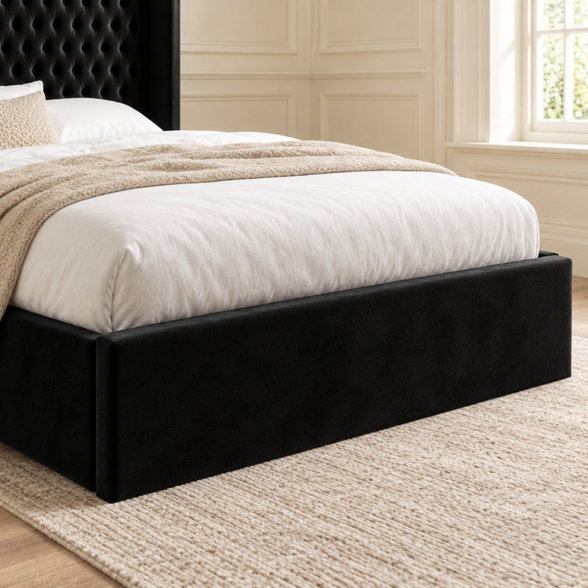 Rana Curved Top Winged Upholstered Soft Velvet Bed Frame