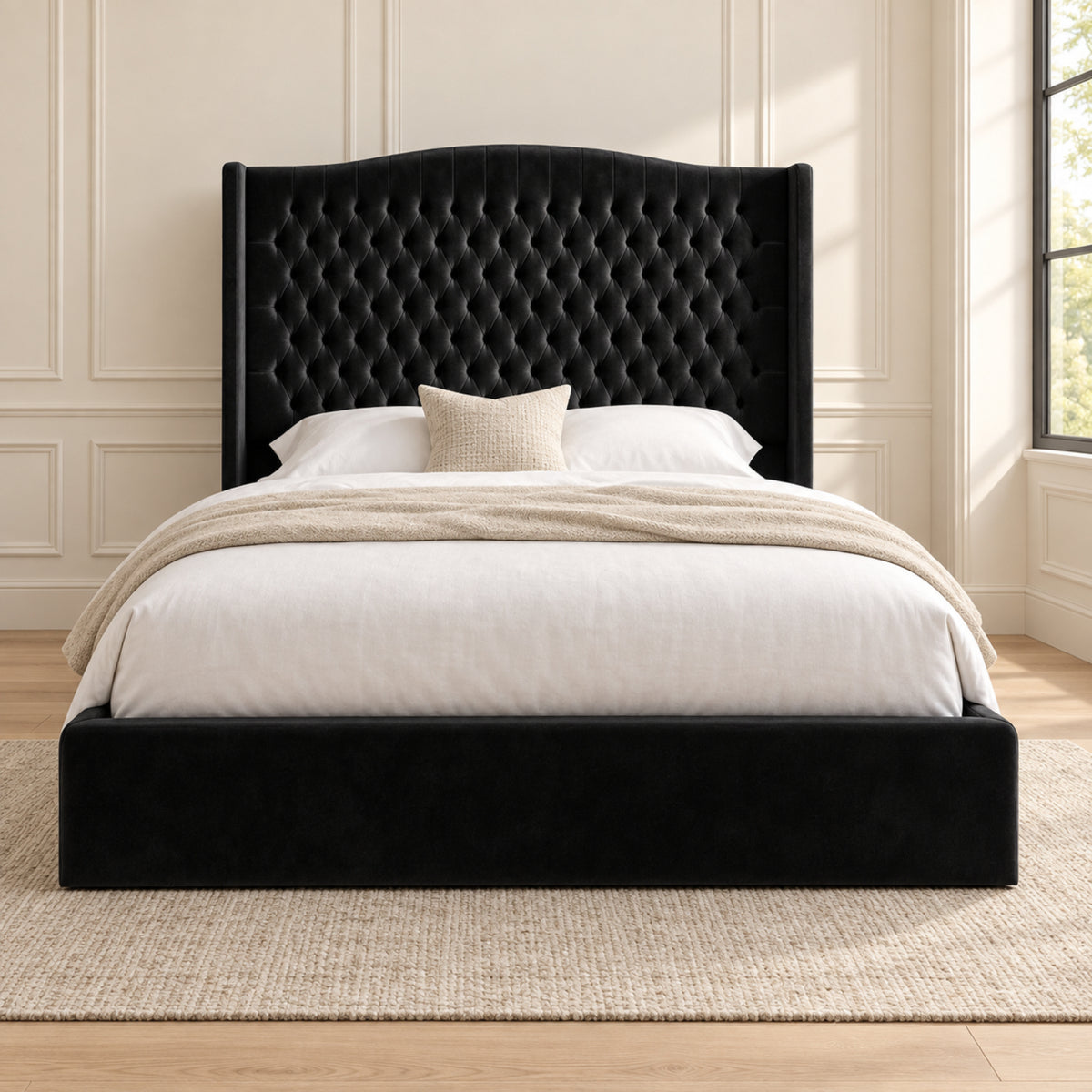 Rana Curved Top Winged Upholstered Soft Velvet Bed Frame