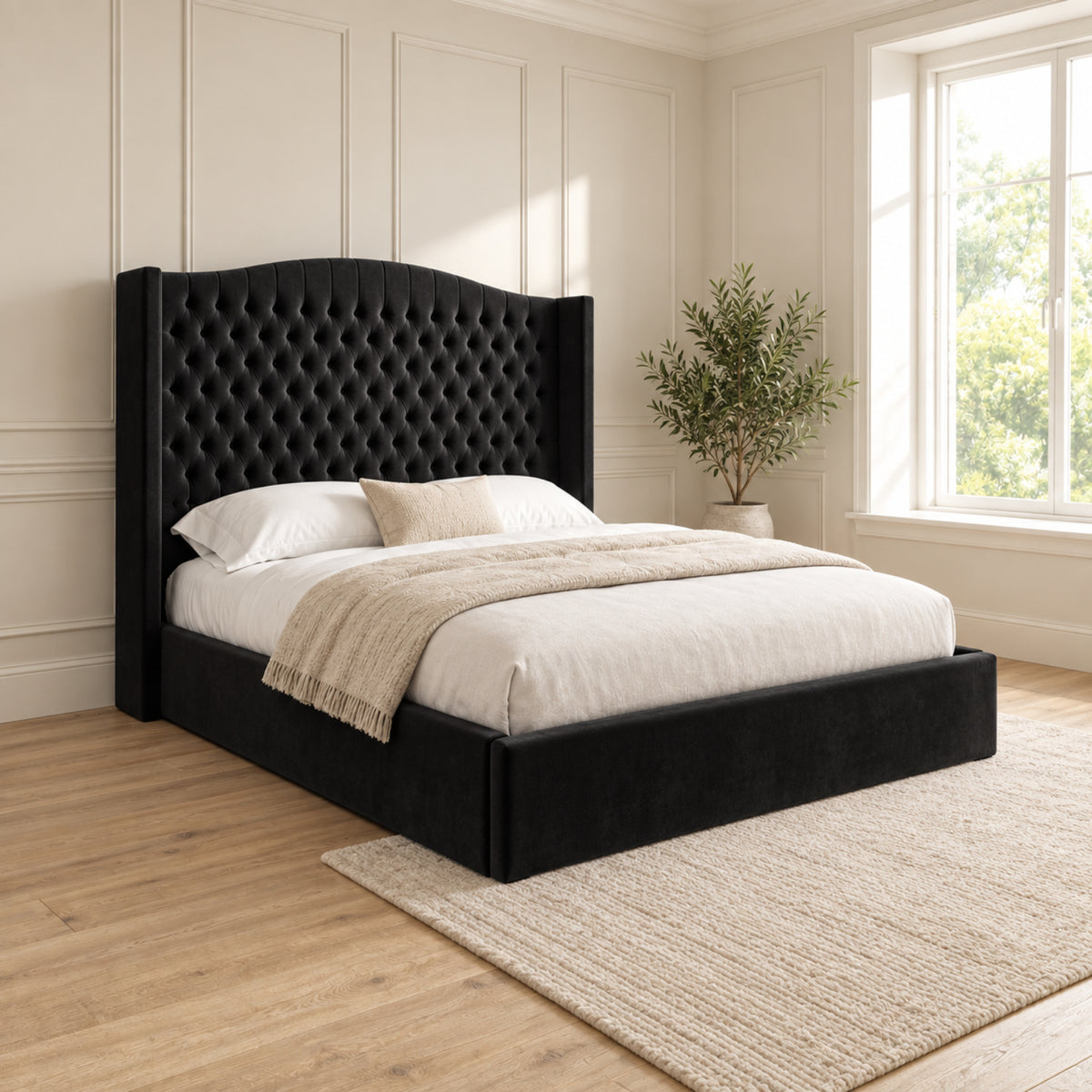 Rana Curved Top Winged Upholstered Soft Velvet Bed Frame