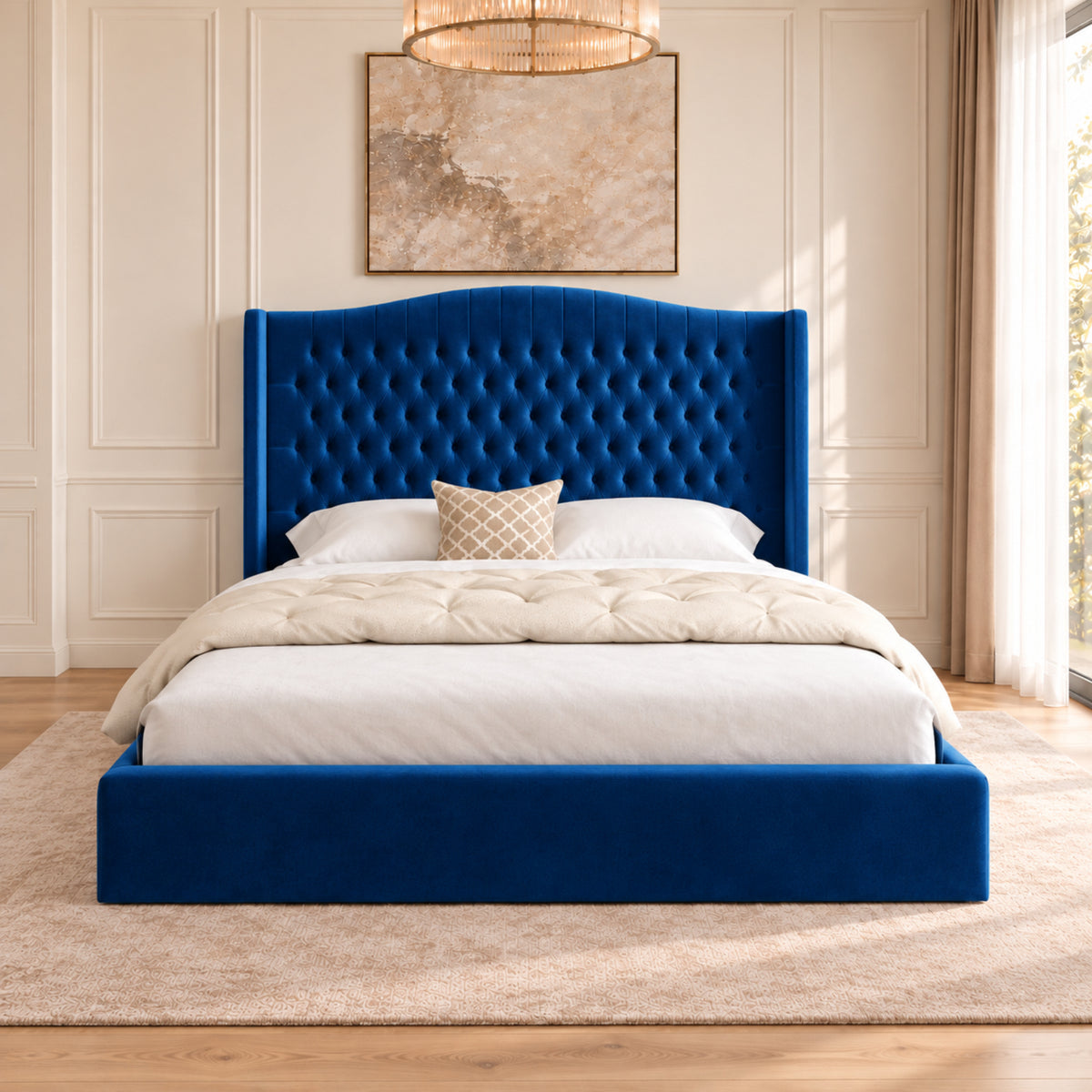 Rana Curved Top Winged Upholstered Soft Velvet Bed Frame