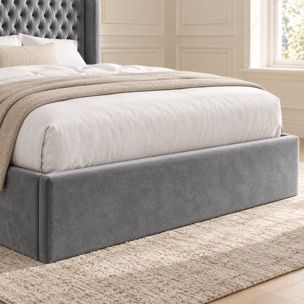 Rana Curved Top Winged Upholstered Soft Velvet Bed Frame