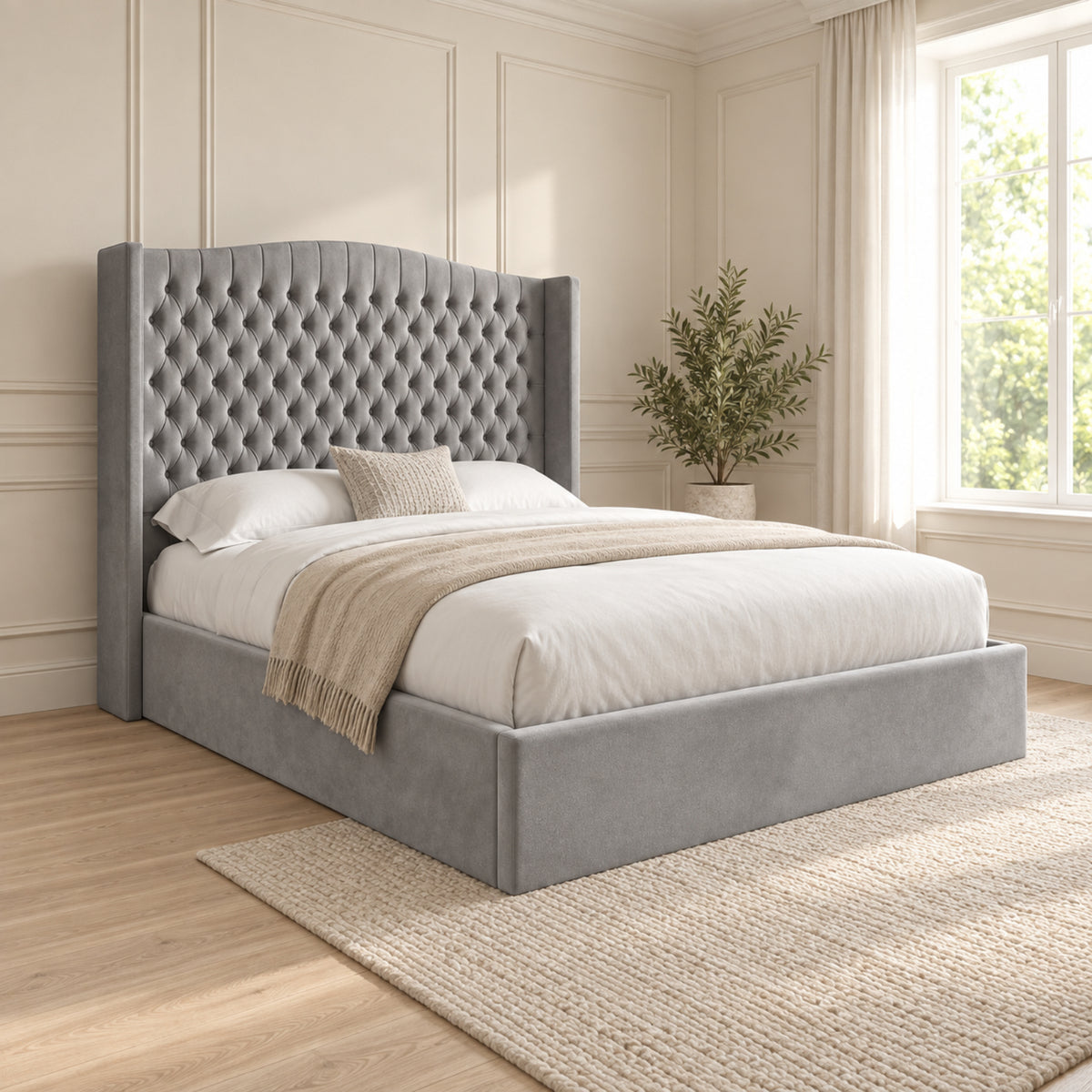 Rana Curved Top Winged Upholstered Soft Velvet Bed Frame