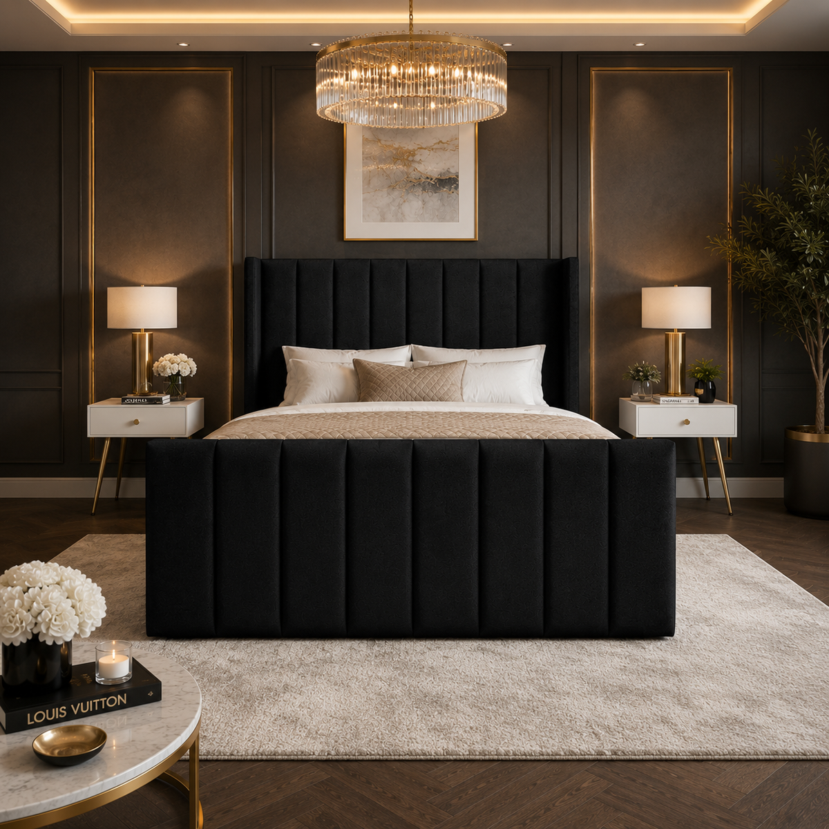 Romano Straight Winged Upholstered Soft Velvet Bed Frame