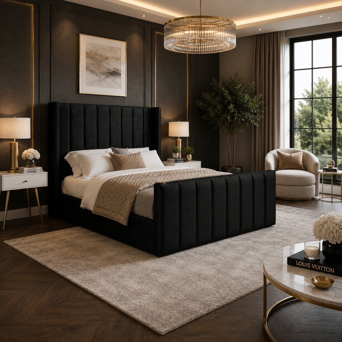 Romano Straight Winged Upholstered Soft Velvet Bed Frame