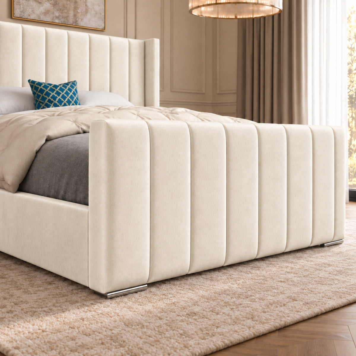 Romano Straight Winged Upholstered Soft Velvet Bed Frame