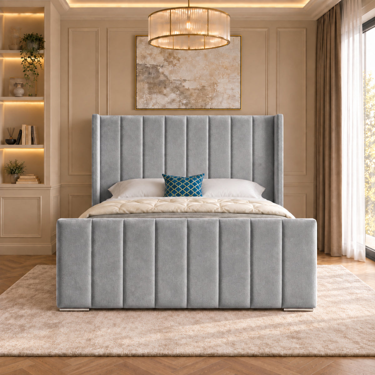 Romano Straight Winged Upholstered Soft Velvet Bed Frame