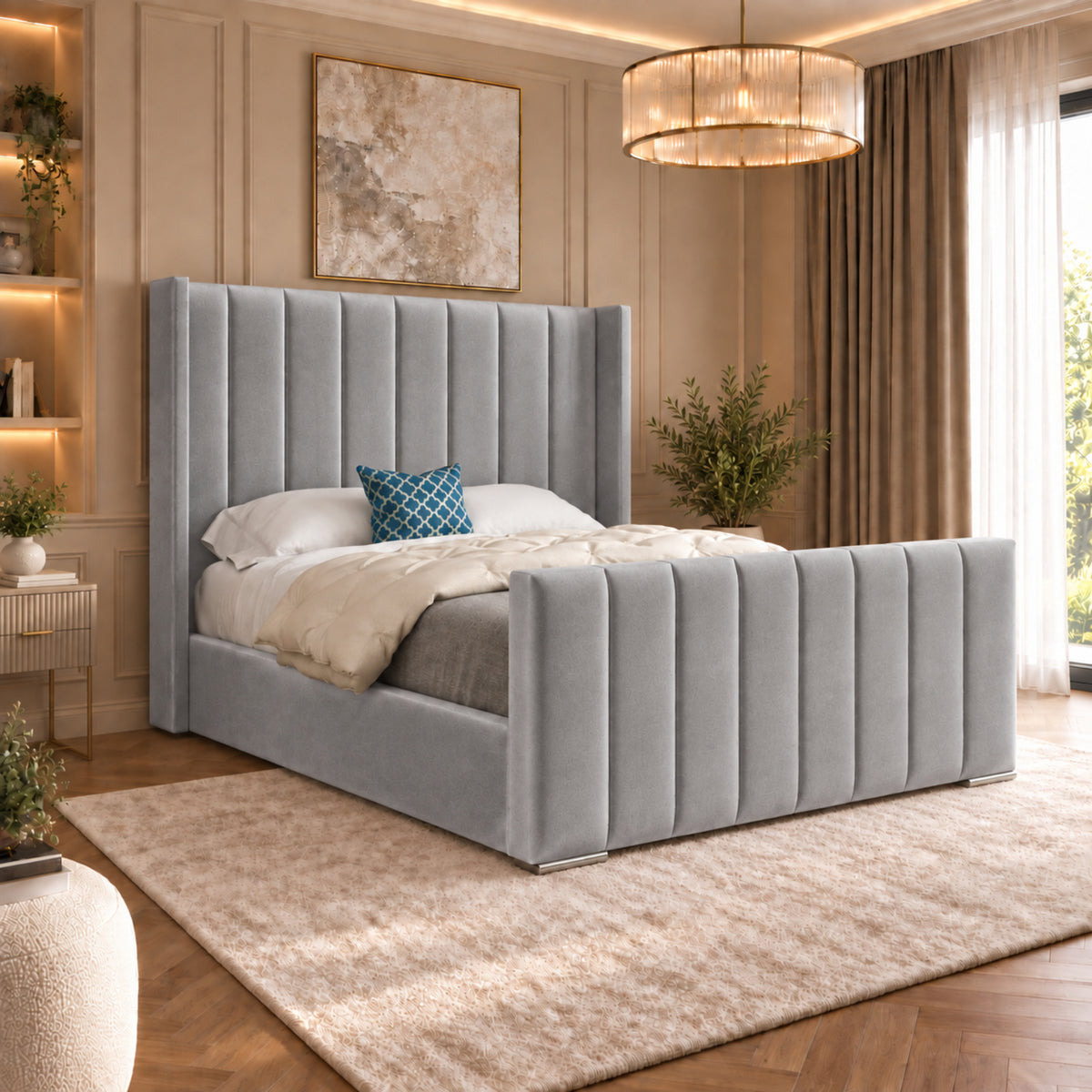 Romano Straight Winged Upholstered Soft Velvet Bed Frame