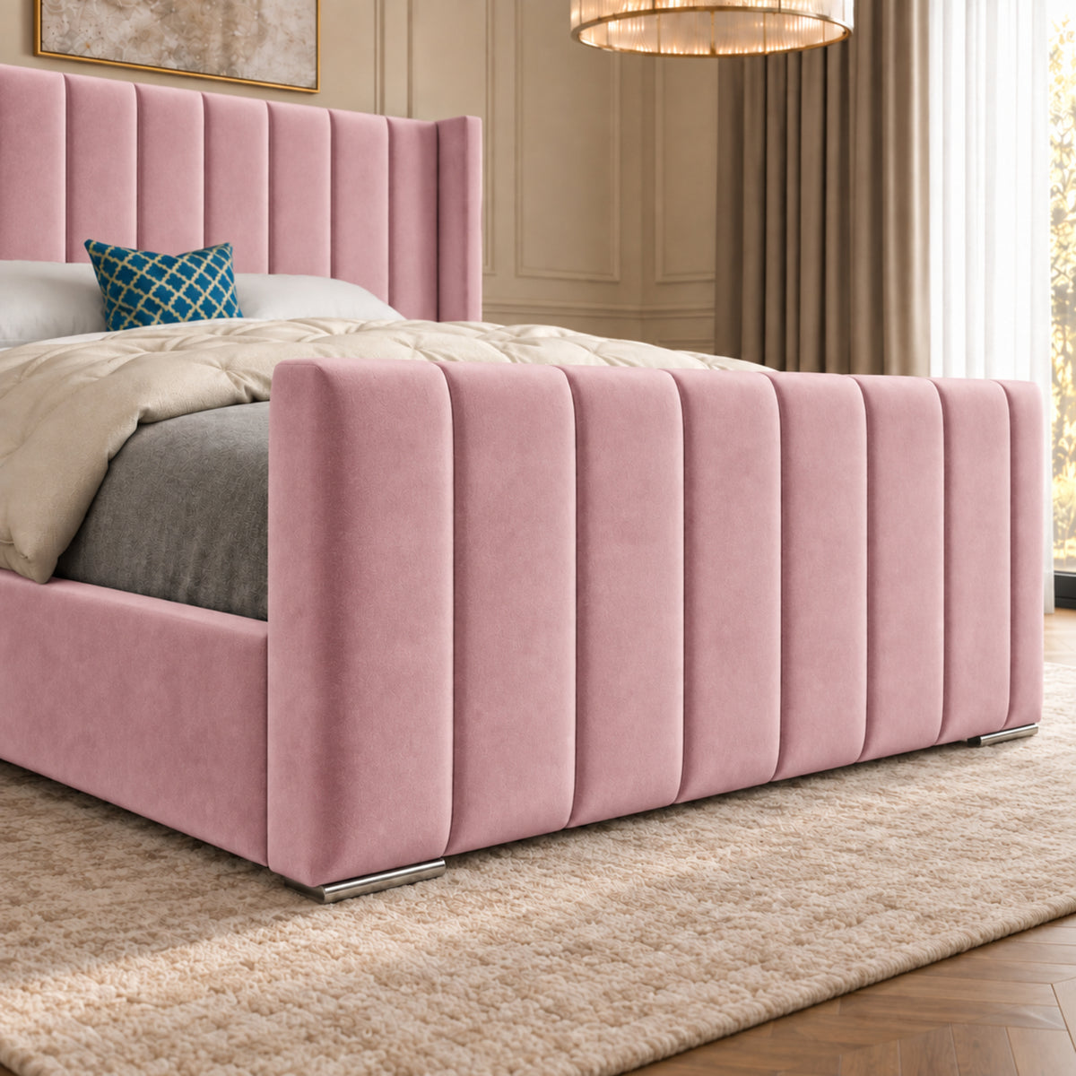 Romano Straight Winged Upholstered Soft Velvet Bed Frame