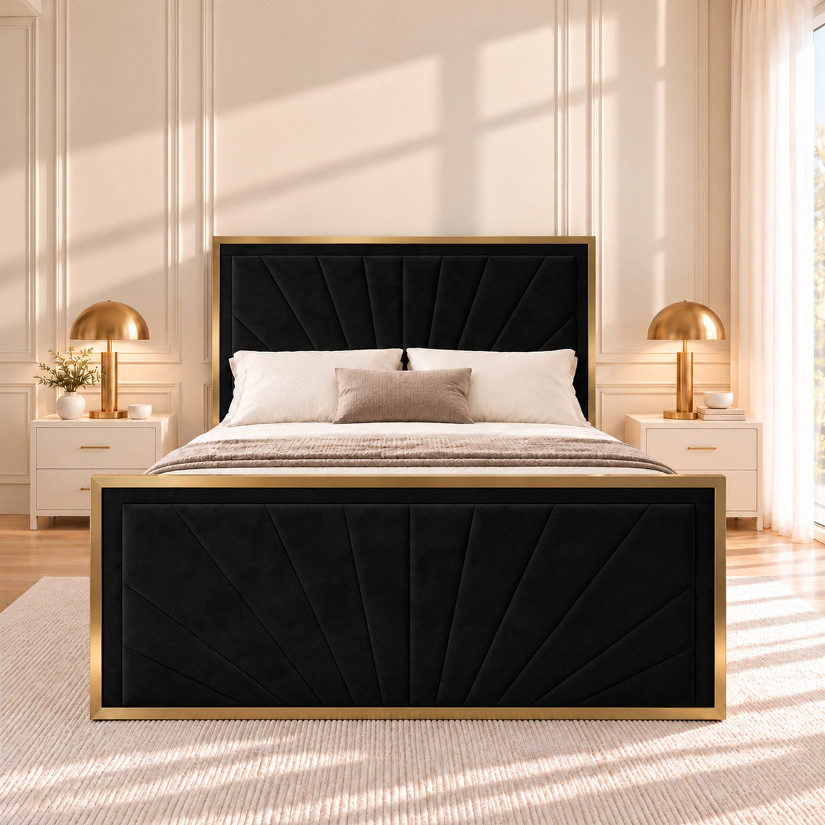 Roxy Upholstered Soft Velvet Metal Bed Frame